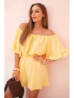 Dámský bavlněný overal bez rukávů s vázáním v pase ecru