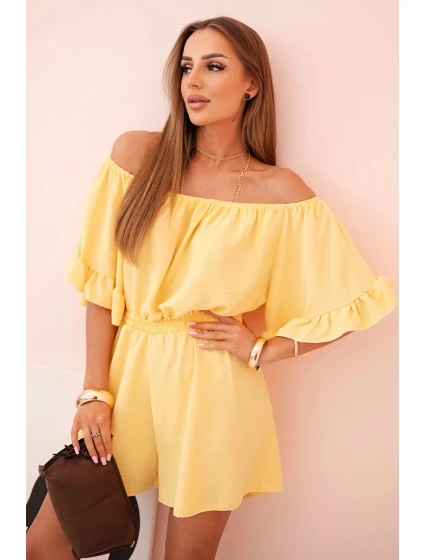 Dámský bavlněný overal bez rukávů s vázáním v pase ecru