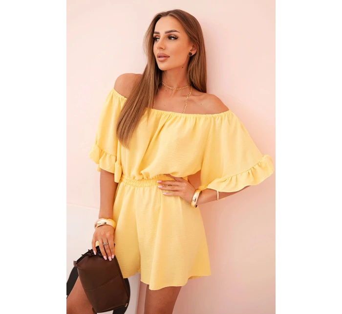 Dámský bavlněný overal bez rukávů s vázáním v pase ecru