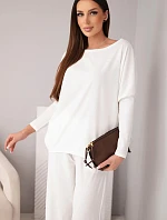 Dámská souprava z viskózy s volnou blůzou a kalhotami ecru
