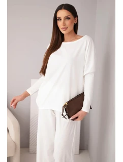 Dámská souprava z viskózy s volnou blůzou a kalhotami ecru
