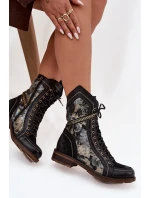 Dámské kotníkové boty z pravé kůže Maciejka 07097-01 Černo-zlaté