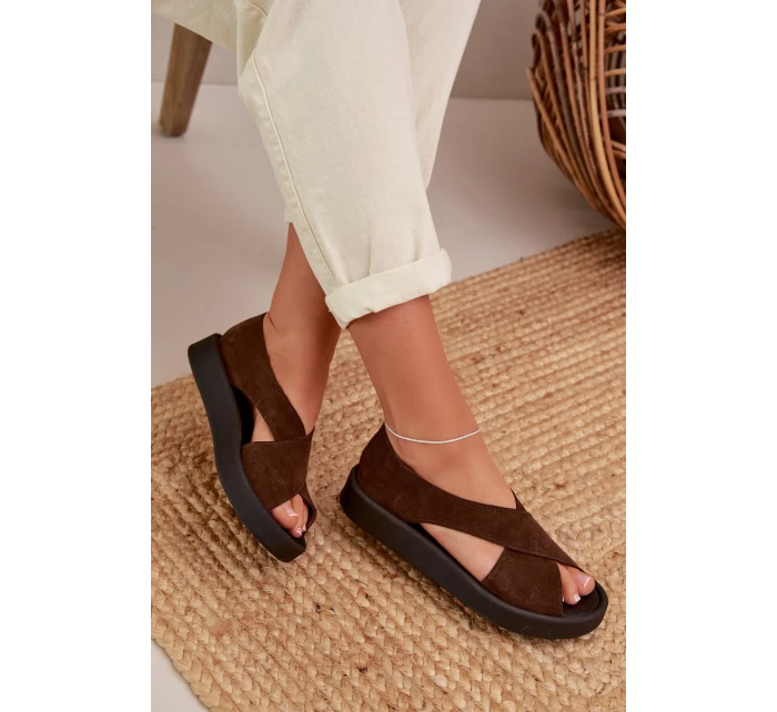 Dámské sandály model 22027717 z přírodního semiše hnědé - Zazoo