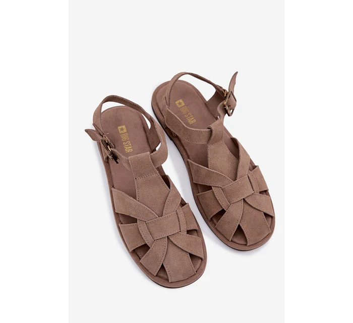 Dámské sandály Ploché z Semiše Big Star Béžové model 22064175 - Big Star Shoes Dámské sandály Ploché z Semiše Big Star Béžové model 22064175 - Big Star Shoes