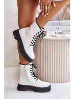 Zateplené Kotníkové Boty z Eko Kůže Na Zip Bílé Naleli Zateplené Kotníkové Boty z Eko Kůže Na Zip Bílé Naleli