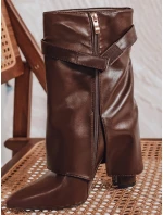 Dámské kozačky na jehlovém podpatku s širokým svrškem hnědé FashionStreet ZY1117