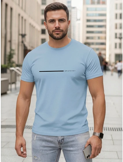 Tshirt męski bawełniany z napisem błękitny model 22305452 - FashionStreet Tshirt męski bawełniany z napisem błękitny model 22305452 - FashionStreet