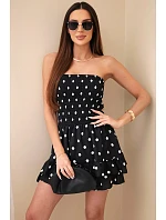 Dámský viskózový overal s puntíky a volánem černý