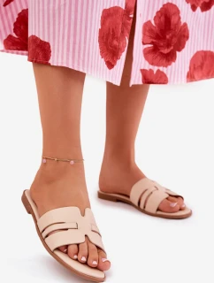 Dámské Pantofle Na Plochém Podpatku S Eko Kůže Béžové model 21688599 - Boto