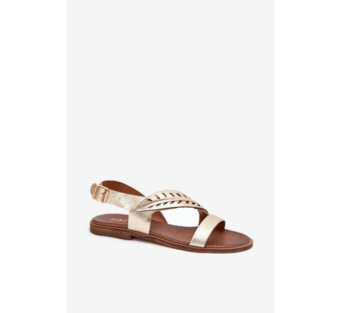 Dámské kožené sandály na plochém podpatku Zazoo model 21704070 zlaté - Boto Dámské kožené sandály na plochém podpatku Zazoo model 21704070 zlaté - Boto