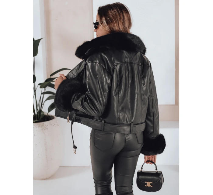 Dámská kožená bunda s kožešinou černá FashionStreet TY5209 Dámská kožená bunda s kožešinou černá FashionStreet TY5209