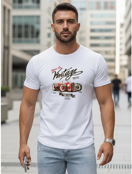 Pánské bílé tričko s retro potiskem FashionStreet NX5094R