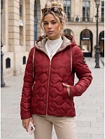 Kurtka damska przejściowa pikowana z kapturem bordowa model 22350614 - FashionStreet