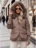 Kurtka damska zimowa z futerkiem i kapturem taupe model 22404800 - FashionStreet