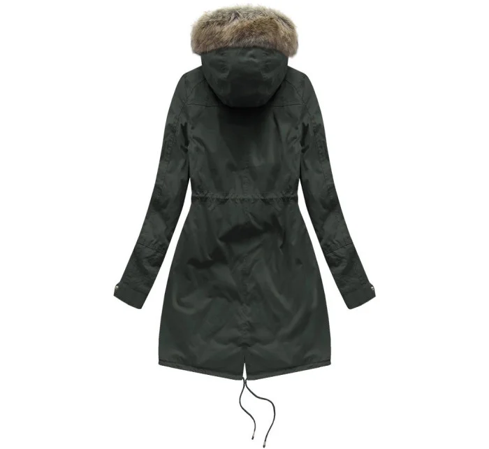 Dámská zimní bunda parka v army barvě s kožešinovou podšívkou a s kapucí model 21242006 - Libland