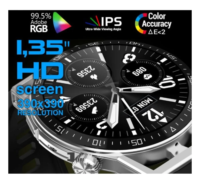 Rubicon RNCE88-1 Smartwatch Black- Černý silikonový řemínek + černý kožený řemínek