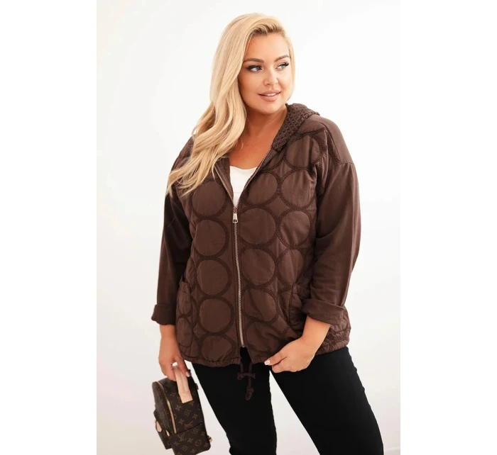 Dámská mikina Plus Size rozepínací na zip hnědá Dámská mikina Plus Size rozepínací na zip hnědá