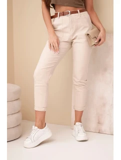 Dámské džíny Skinny s vysokým pasem a páskem model 21998354 béžové - K-Fashion