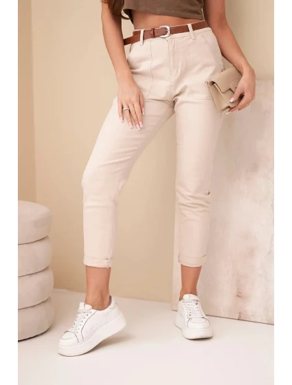 Dámské džíny Skinny s vysokým pasem a páskem M.sara béžové