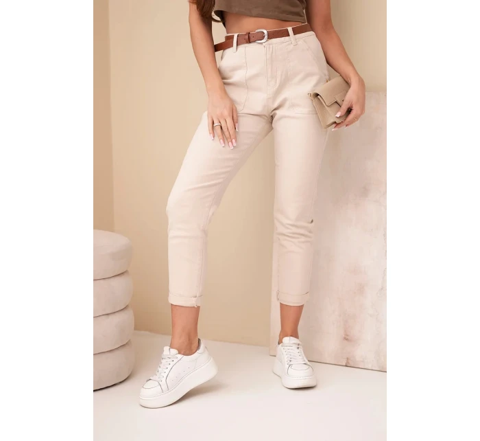 Dámské džíny Skinny s vysokým pasem a páskem M.sara béžové