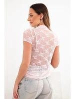 Dámská viskózová krajková halenka s krátkým rukávem a model 22048819 bonbónově růžová - K-Fashion