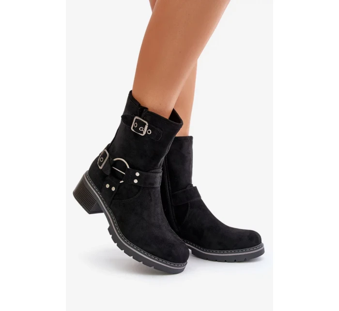 Dámské Kotníkové Boty Na Nízkém Podpatku S Přezkami Černé Zudra Dámské Kotníkové Boty Na Nízkém Podpatku S Přezkami Černé Zudra