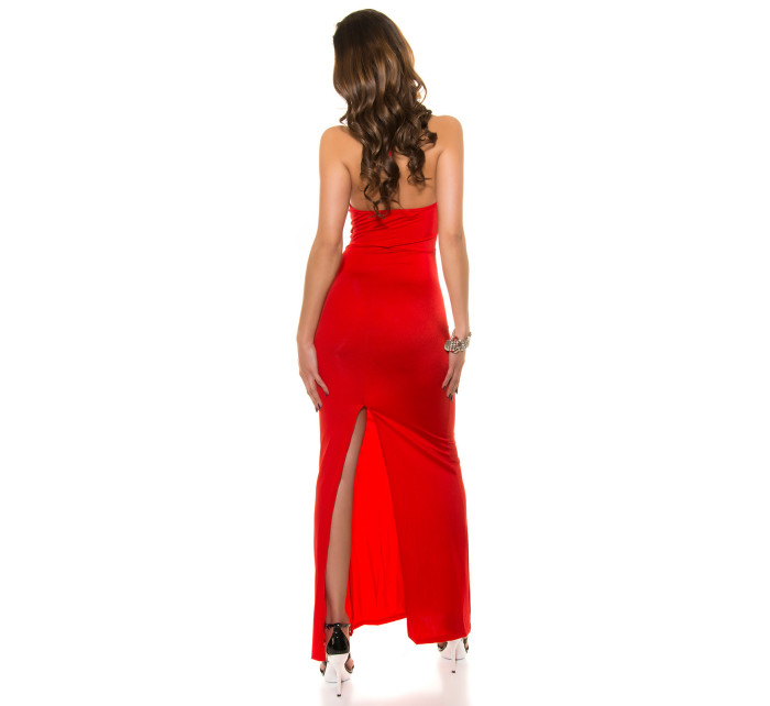 Sexy backless long dress with rhinestones