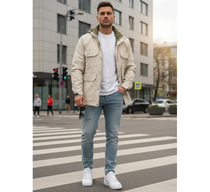 Pánská přechodná bunda s kapucí bílá FashionStreet TX5134