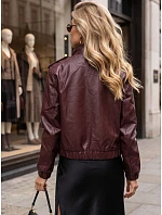 Dámská kožená bomber bunda v přechodném období, vínová, FashionStreet TY5873 Dámská kožená bomber bunda v přechodném období, vínová, FashionStreet TY5873