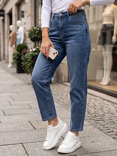 Jeansy damskie mom fit z wysokim stanem niebieskie model 22346238 - FashionStreet
