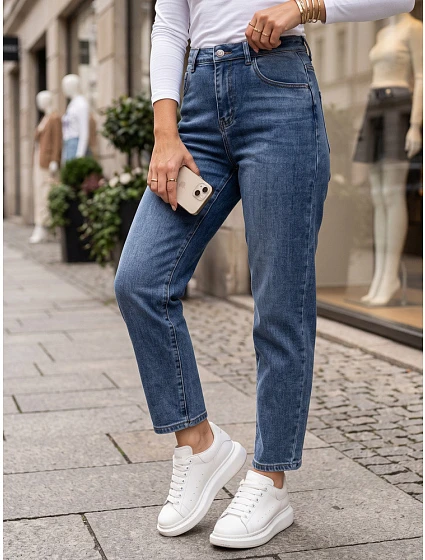 Dámské džíny Mom Fit s vysokým pasem, modré, FashionStreet UY3104 Dámské džíny Mom Fit s vysokým pasem, modré, FashionStreet UY3104