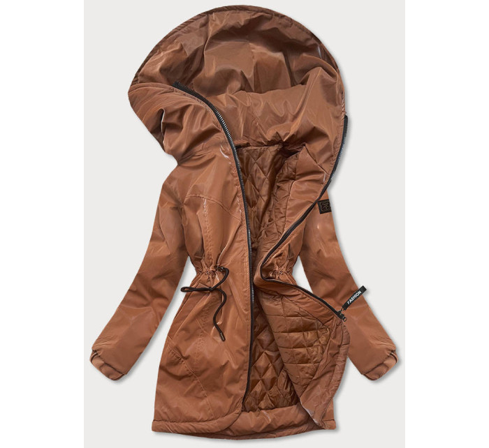 Dámská bunda v karamelové barvě s kapucí (B8105-12)