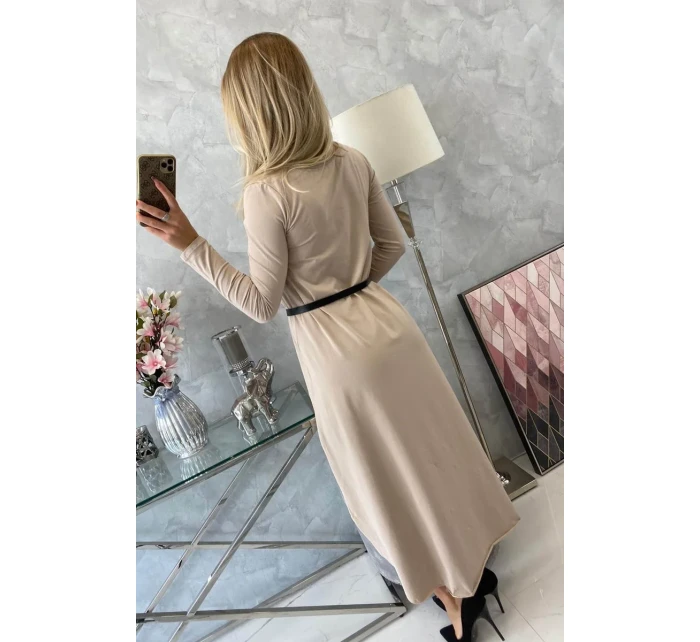 Šaty s ozdobným páskem a nápisem beige