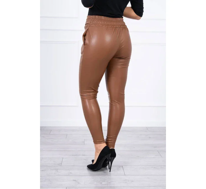 Kožené kalhoty vázané vpředu hnědé