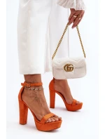 Pohodlné sametové sandály na vysokém podpatku oranžové Essence Pohodlné sametové sandály na vysokém podpatku oranžové Essence