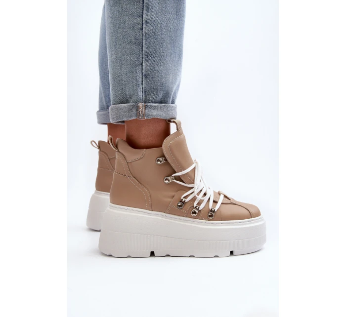 Zazoo 3416 Kožené Dámské Sportovní Boty Beige