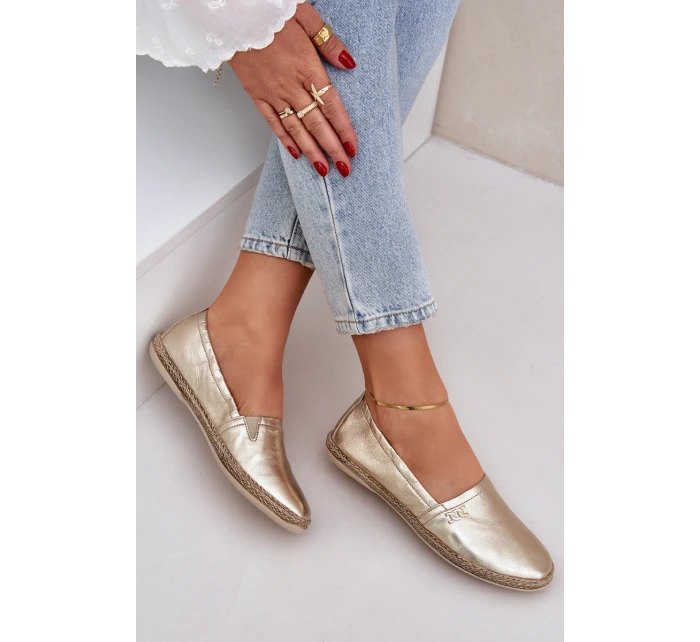 Elegantní Damské Kožené Espadrilky Zazoo 10177 Zlaté Elegantní Damské Kožené Espadrilky Zazoo 10177 Zlaté