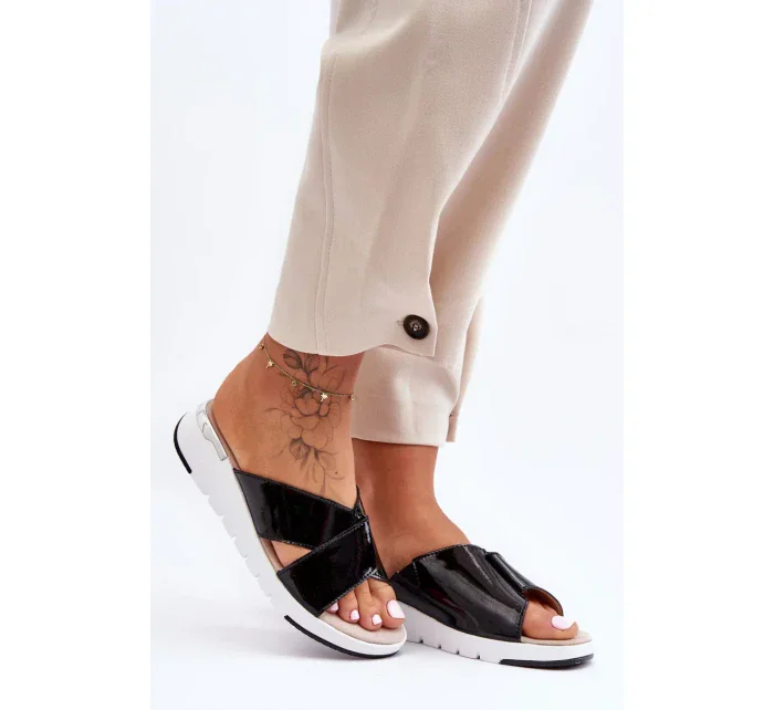 Lakované nízké klínky S.Barski Černé Lakované nízké klínky S.Barski Černé