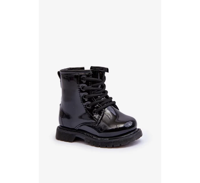 Dětské lakované kotníkové boty na zip, Black Tibbie