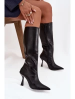 Dámské kozačky na jehlovém podpatku pod kolena Vionette – černé Dámské kozačky na jehlovém podpatku pod kolena Vionette – černé