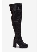 Dámské nadkolenní kozačky Tahlina na sloupku z eko‑kůže – černé Dámské nadkolenní kozačky Tahlina na sloupku z eko‑kůže – černé