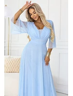 Dlouhé třpytivé šaty plus size 654-3 modré - Numoco