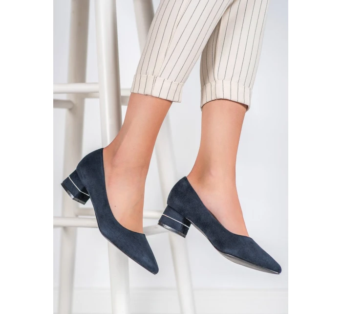 Výborné lodičky dámské tmavě modré na širokém podpatku Výborné lodičky dámské tmavě modré na širokém podpatku