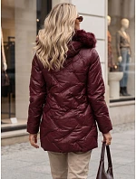 Dámská zimní prošívaná bunda LOVEINSIDE s kožešinovým lemem, vínová, FashionStreet TY5813 Dámská zimní prošívaná bunda LOVEINSIDE s kožešinovým lemem, vínová, FashionStreet TY5813