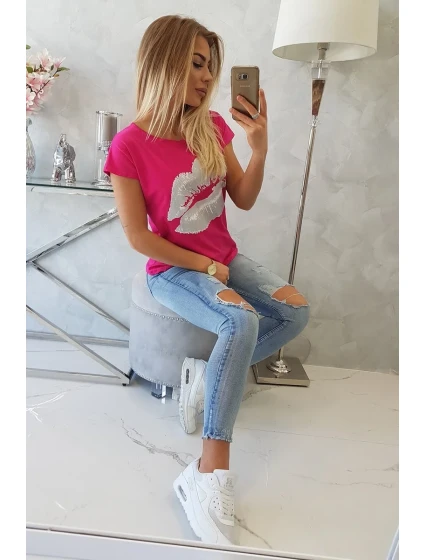 Halenka s potiskem rtů fuchsiová Halenka s potiskem rtů fuchsiová