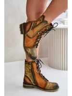 Dámské Kožené Boty Na Plochém Podpatku model 21677259 Žluté - Maciejka