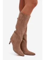 Dámské kozačky na vyhřívané na Béžové olivové model 21757553 - Boto