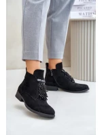 Zateplené Nízké Kotníkové Boty s Ozdobou na Zip S.Barski Černé Zateplené Nízké Kotníkové Boty s Ozdobou na Zip S.Barski Černé