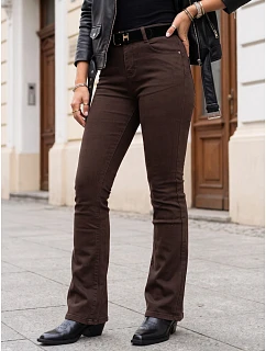Dámské džínové zvonové kalhoty s páskem a vysokým pasem, hnědé, FashionStreet UY3109