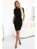 240-8 ROXI šaty s asymetrickou sukní a páskem - ČERNÁ